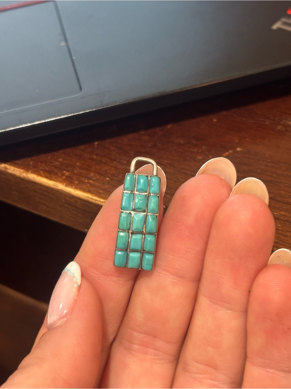 Turquoise Tile Inlay Pendant Necklace - Blue Green Stone